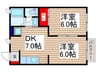 RYU弐番館 2DKの間取り