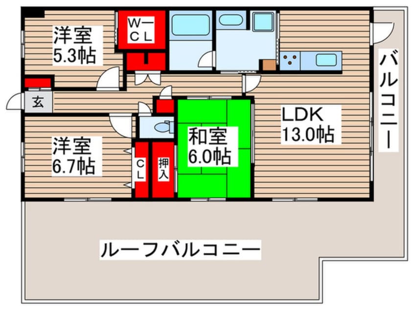 間取図 ｱｸｱﾌｫﾚｽﾀ･ﾙﾈ稲毛　ﾌｫﾚｽﾀ棟(1105)