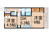 セラ若宮 2DKの間取り