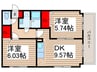シャルロット南越 2DKの間取り