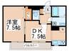 シャトルリバ－サイド 1DKの間取り