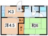 服部ハイツＡ棟 2Kの間取り