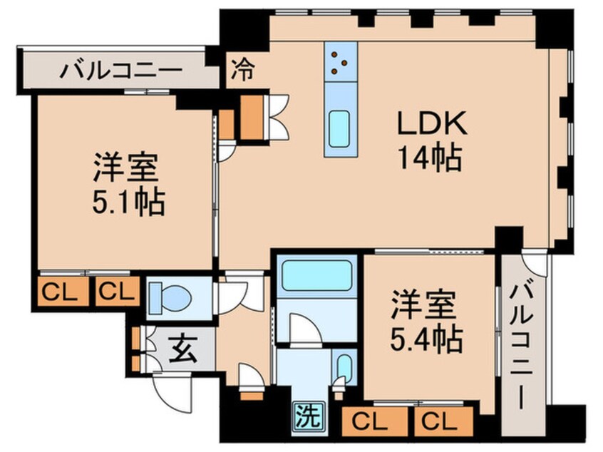 間取図 ﾊﾟｰｸｱｸｼｽ月島ﾏﾁｭｱｽﾀｲﾙ（9階）