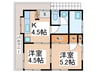 エスワンハウス 2Kの間取り