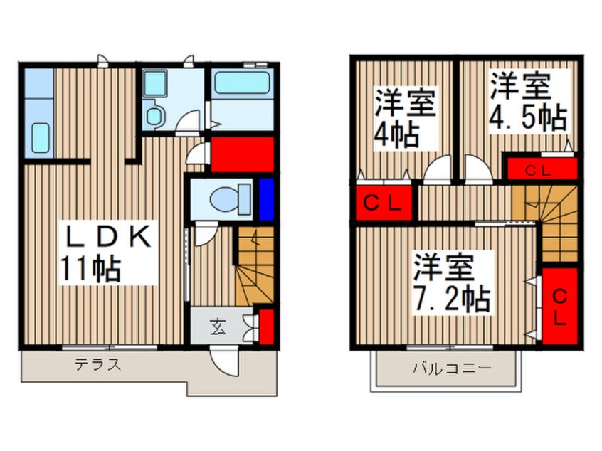 間取図 ﾃﾗｽ　ﾂｼﾞﾑﾗ