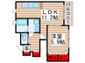 ブロ－ドシティＡ棟 1LDKの間取り