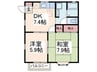 シャ－ウッド藤が丘 2DKの間取り