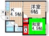 田辺コ－ポ 2Kの間取り