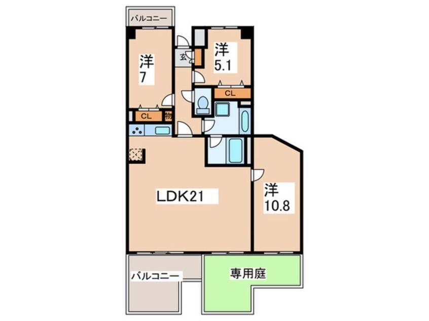 間取図 ｺｽﾓ相模原ｽｶｲｴｯｾ（105）