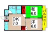 コーポラス華宝 2DKの間取り