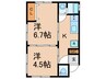小日向テラス 2Kの間取り