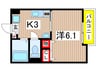 リバーハイツⅡ 1Kの間取り