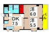 ヴィレッヂハピネス１ 2DKの間取り