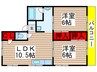 シティハイムチハルⅠ 2LDKの間取り