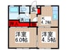 パナヨシハラＢ棟 2Kの間取り
