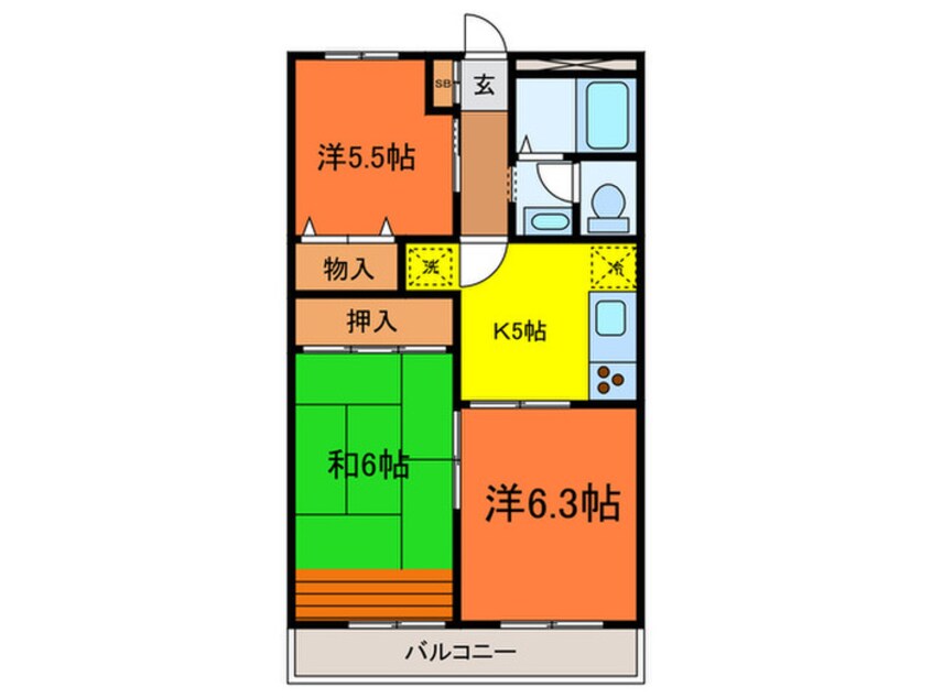 間取図 グリ－ンパ－ルＢ