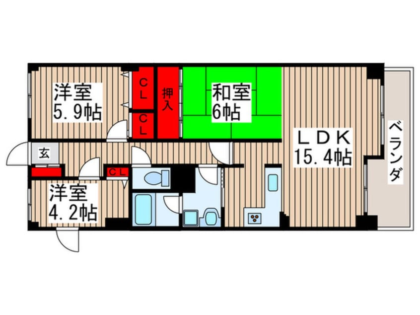間取図 グリ－ンコ－ポ五香（８０４）