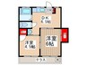 丘の上ハイツ 2DKの間取り