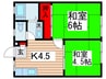 宍倉ハイツ 2Kの間取り