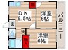 サンライズ早川 2DKの間取り