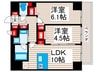 レフィールオーブ町屋駅前 2LDKの間取り