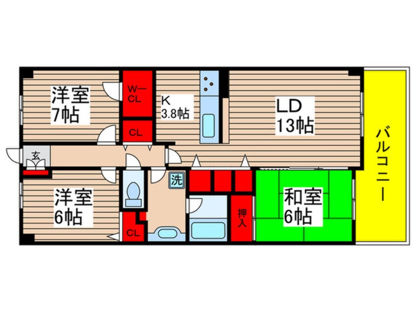 間取図 ドメイン八千代勝田台（６０５）