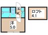 シャンテ綾瀬 1Kの間取り