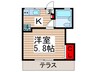 カーサ富士 1Kの間取り