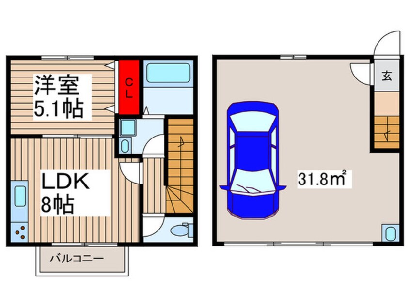 間取図 ﾌﾟﾚﾐｱﾑｶﾞﾚｰｼﾞﾊｳｽ和光市南D