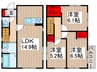 グランソフィア吉野町D号棟 3LDKの間取り