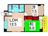 ファインクロス１２番館 2LDKの間取り