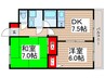 フォンテ－ヌ・デ・アイラ 2DKの間取り