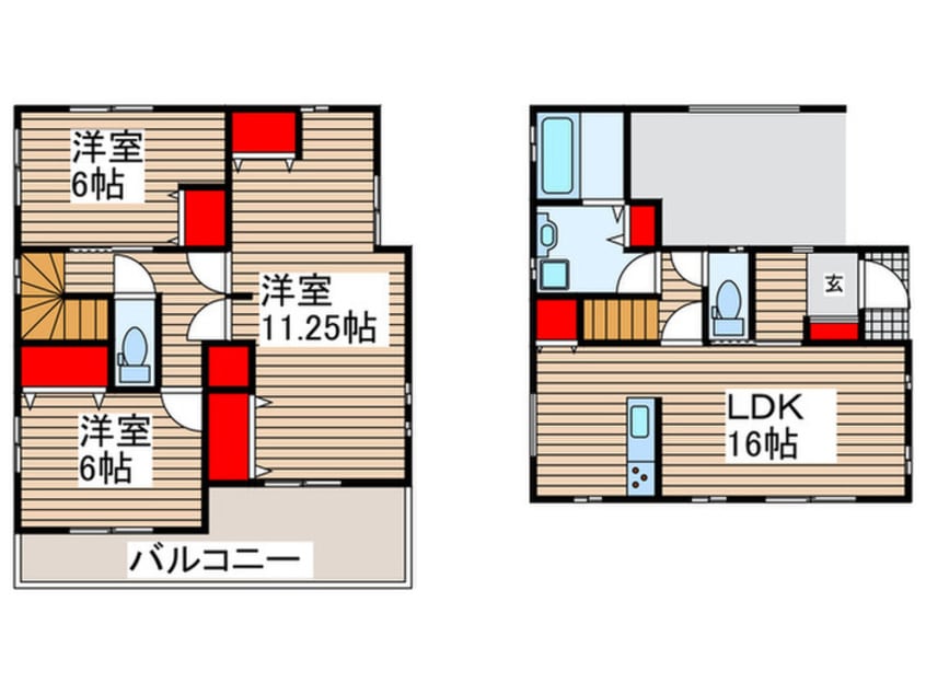 間取図 ﾌﾞﾙｰﾐﾝｸﾞﾒｿﾞﾝ越谷大里3号棟