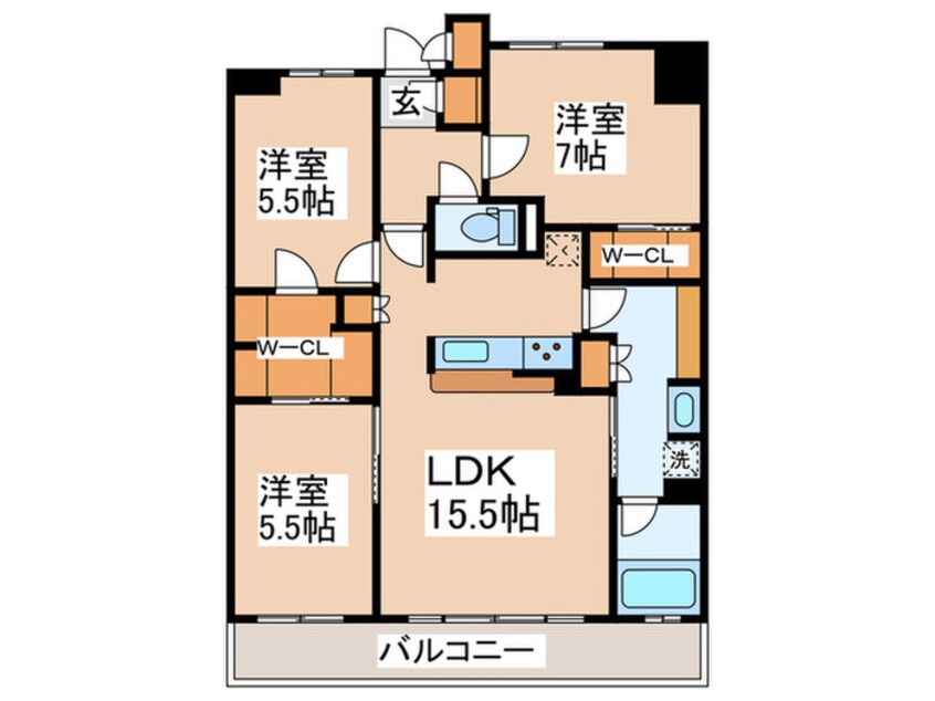 間取図 ｸﾚｳﾞｨｱ若葉台ﾊﾟｰｸﾅｰﾄﾞ六番館