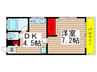リバ－サイドハイツ５号館 1DKの間取り
