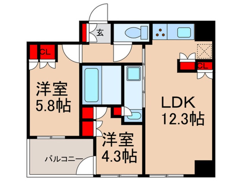 間取図 ｻﾞ･ﾊﾟｰｸﾊﾋﾞｵ人形町ﾚｼﾞﾃﾞﾝｽ