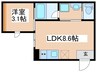 シーキューブ東海岸南 1LDKの間取り