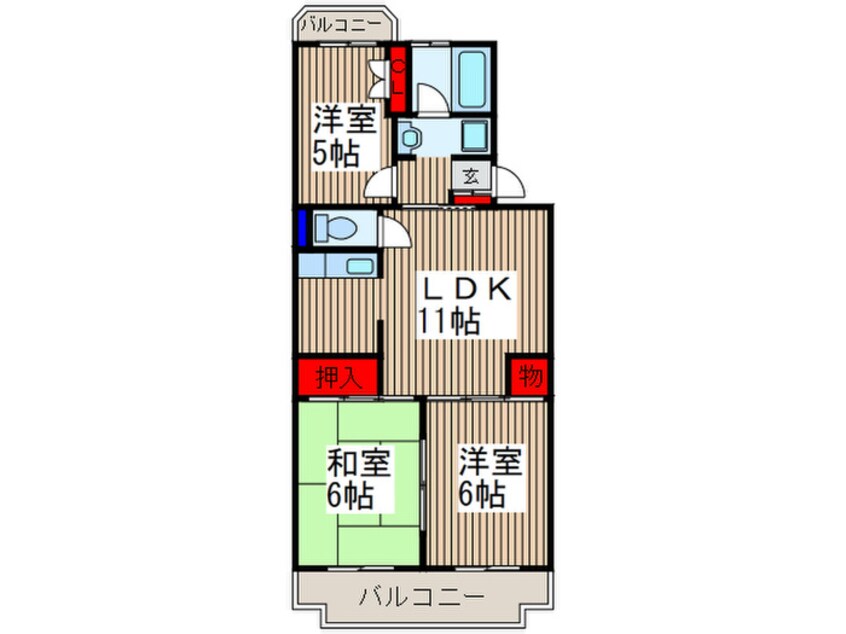 間取図 カ－サ鹿手２