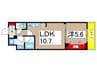 プライマルフロント菊川 1LDKの間取り