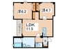 シャトーライフ大和東 2LDKの間取り