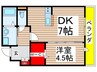 ラシーネ赤塚 1DKの間取り