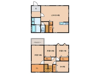 間取図 仮)ﾌｼﾞﾊﾟﾚｽ戸建賃貸中筋八丁目6