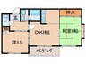 ラ・メゾンクレ－ル 2DKの間取り