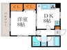 グランミュゼ北野 1DKの間取り