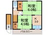 東鳴尾アパートD棟 2Kの間取り