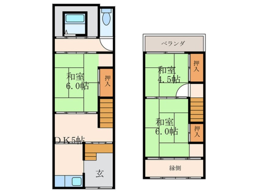 間取図 西御園連棟貸家北棟(110番地)