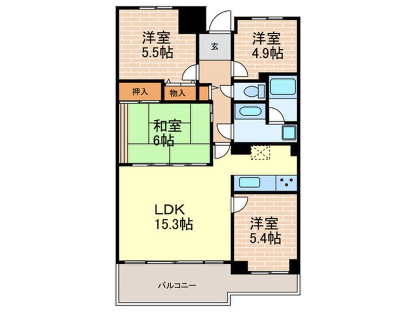 間取図 ｻﾝｳﾞｪ-ﾙﾋﾙ甲陽園３番館(333)