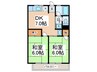 ｼﾃｨﾊｲﾑなかじま 2DKの間取り