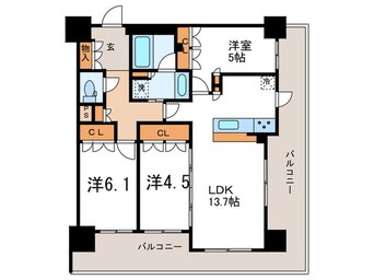 間取図 ﾌﾞﾗﾝｽﾞﾀﾜｰ御堂筋本町(1101)