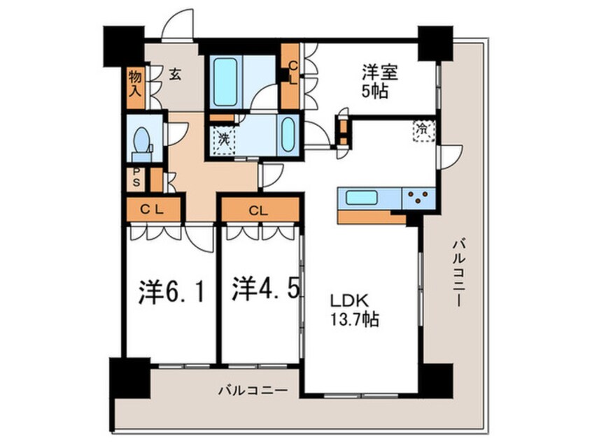 間取図 ﾌﾞﾗﾝｽﾞﾀﾜｰ御堂筋本町(1101)